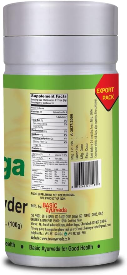 Organic Moringa Powder 3.53 Oz - Natural Vitamin C Source for Tea & Smoothies - Ayurvedic Joint Support Supplement