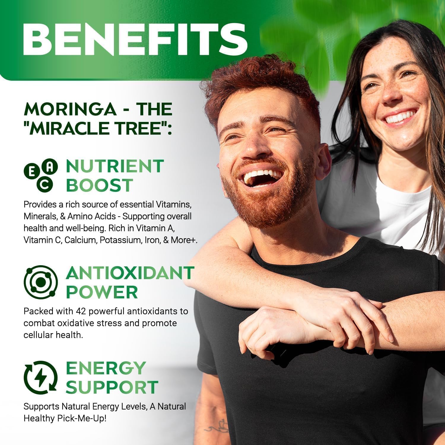 Organic Moringa Powder Capsules for Energy, Skin & Gut Health - Antioxidant Superfood with Essential Vitamins & Amino Acids - Single Pack