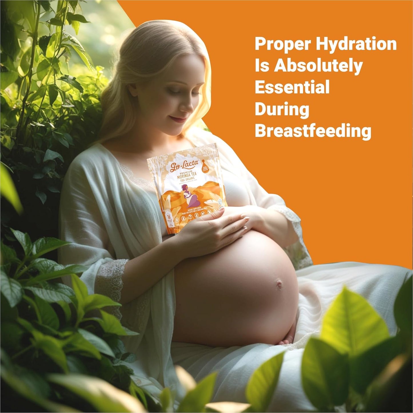 Organic Moringa Tea for Breastfeeding Moms - Boost Milk Supply & Hydration - 16 Bags, 32 Servings