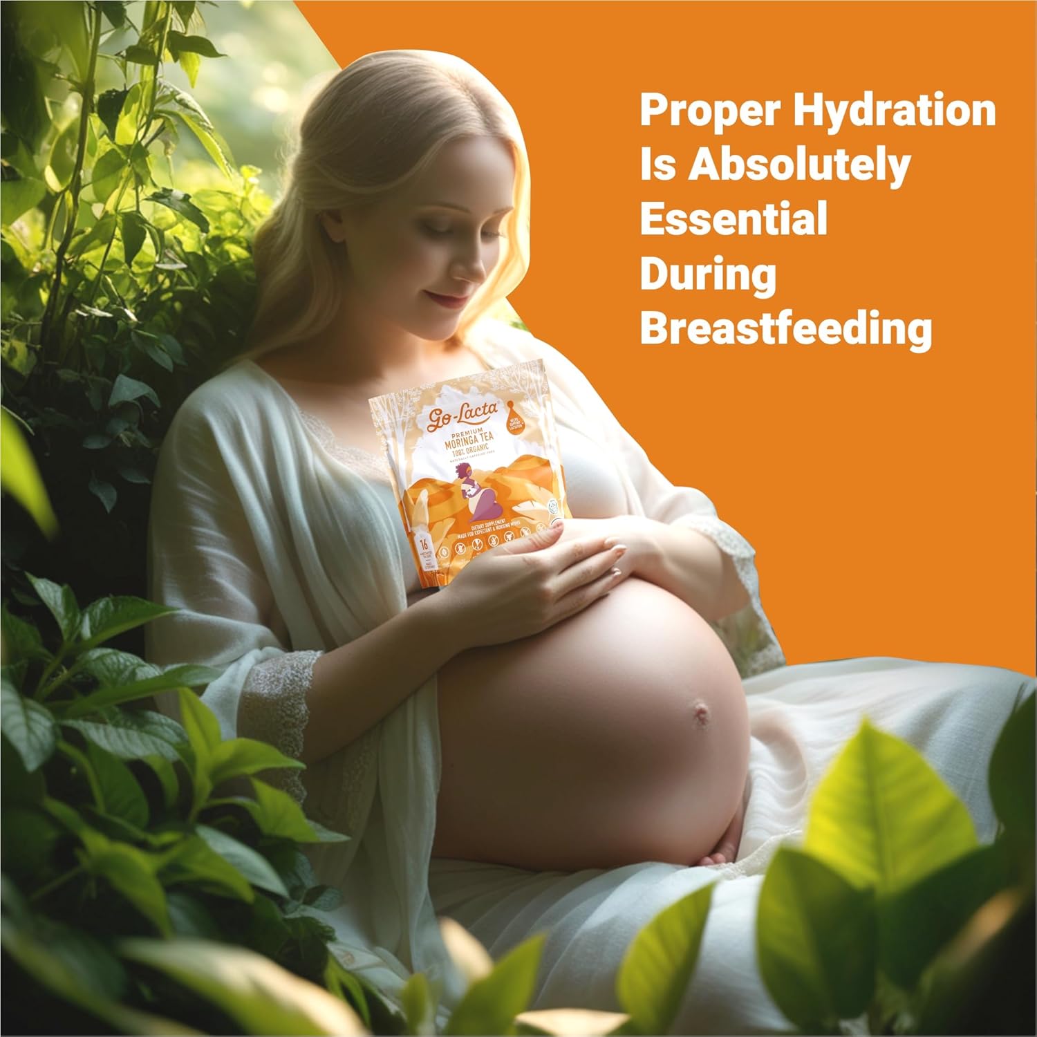 Organic Moringa Tea for Breastfeeding Moms - Boost Milk Supply & Hydration - 16 Bags, 32 Servings