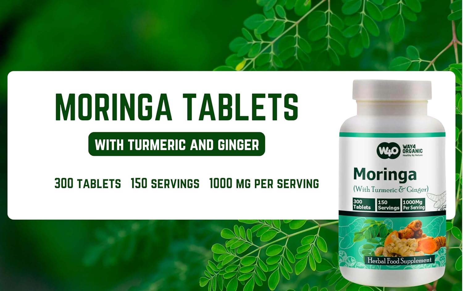 Organic Moringa, Turmeric, and Ginger Tablets - 300 Pills, 5 Month Supply - Supports Digestive Health - 1000 Mg per Serving