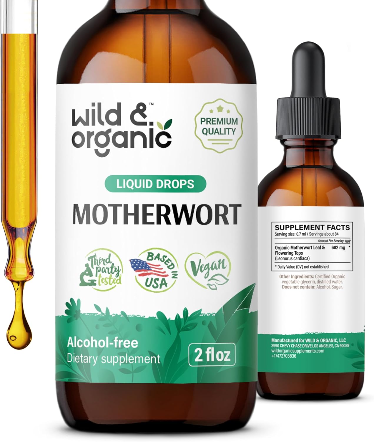 Organic Motherwort Tincture for Women - Mood & Calm Support - Herb Extract Drops - Vegan & Alcohol-Free - 2 fl oz