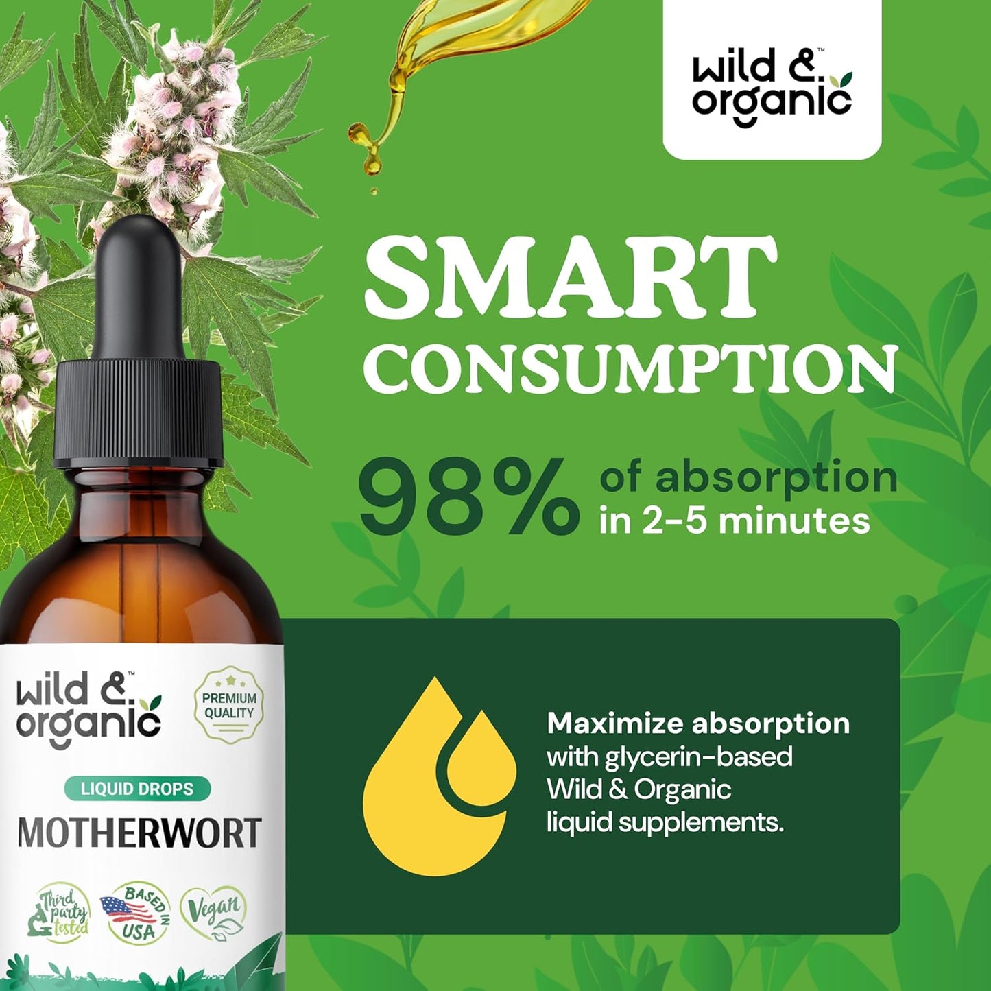 Organic Motherwort Tincture for Women - Mood & Calm Support - Herb Extract Drops - Vegan & Alcohol-Free - 2 fl oz