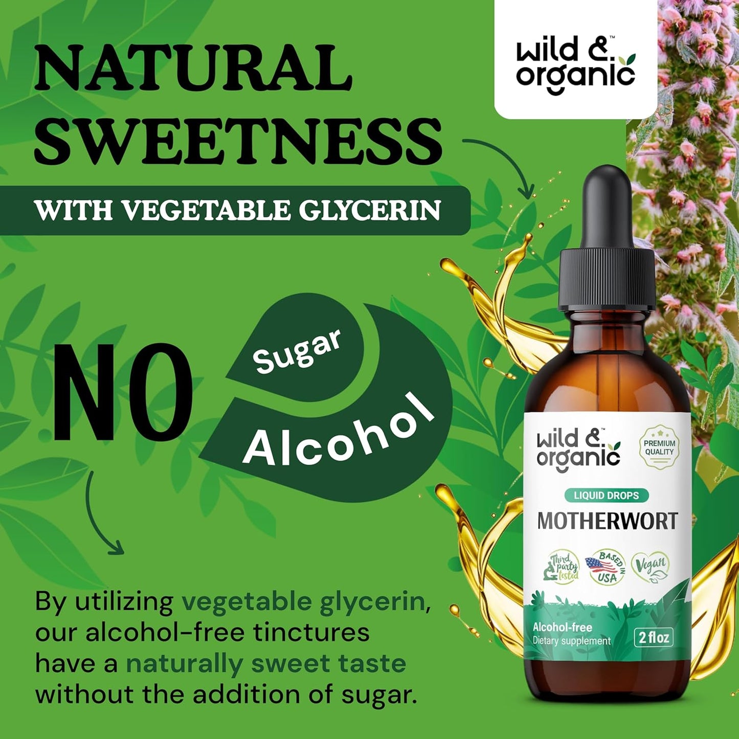 Organic Motherwort Tincture for Women - Mood & Calm Support - Herb Extract Drops - Vegan & Alcohol-Free - 2 fl oz