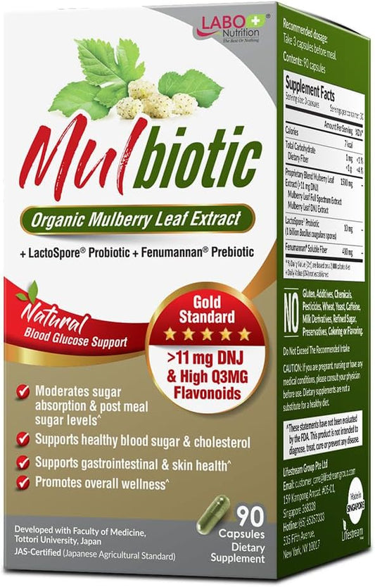 Organic Mulberry Leaf Extract Capsules with Probiotic & Prebiotic for Healthy Carb Cravings Support