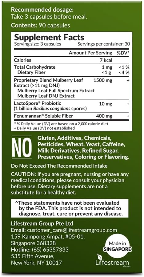 Organic Mulberry Leaf Extract Capsules with Probiotic & Prebiotic for Healthy Carb Cravings Support