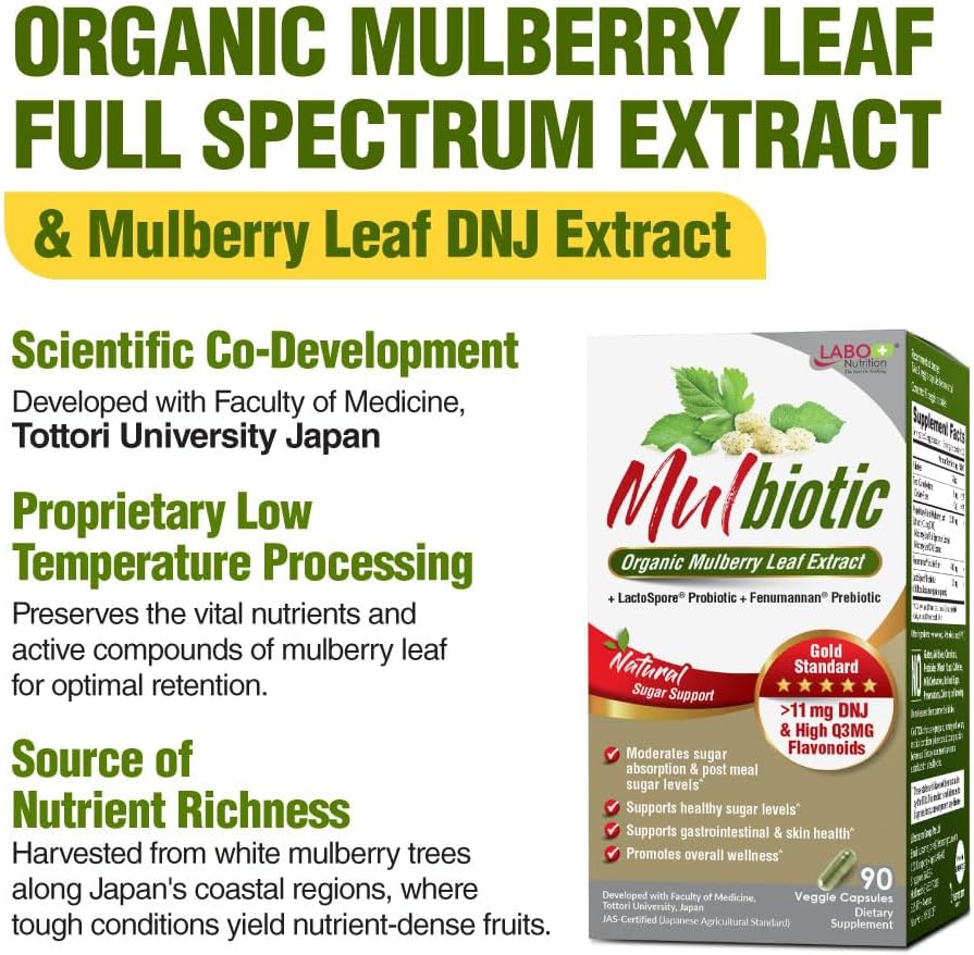 Organic Mulberry Leaf Extract Capsules with Probiotic & Prebiotic for Healthy Carb Cravings Support
