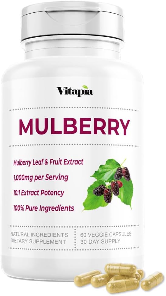Organic Mulberry Leaf & Fruit Extract Capsules - Supports Gut & Heart Health, Antioxidant - 10:1 Ratio, 60 Veggie Caps - Non-GMO, Gluten-Free, Vegan