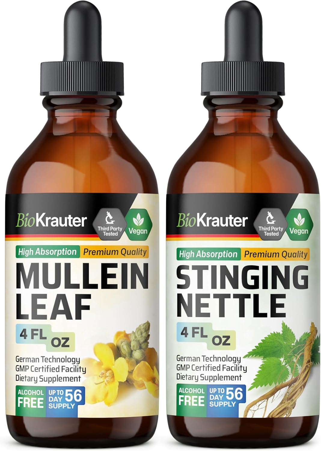 Organic Mullein and Stinging Nettle Tinctures - 4 Fl. Oz. Each for Immune Support and Respiratory Health
