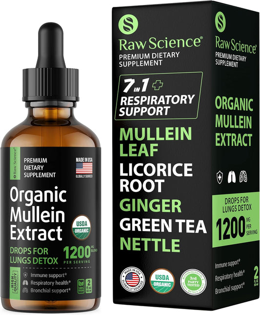 Organic Mullein Drops for Lung Health - Natural Respiratory Support & Mucus Relief - Lung Detox Formula for Smokers - Herbal Extract with Mullein, Licorice, Ginger, Oregano, Nettle Leaf, Thyme - 2oz