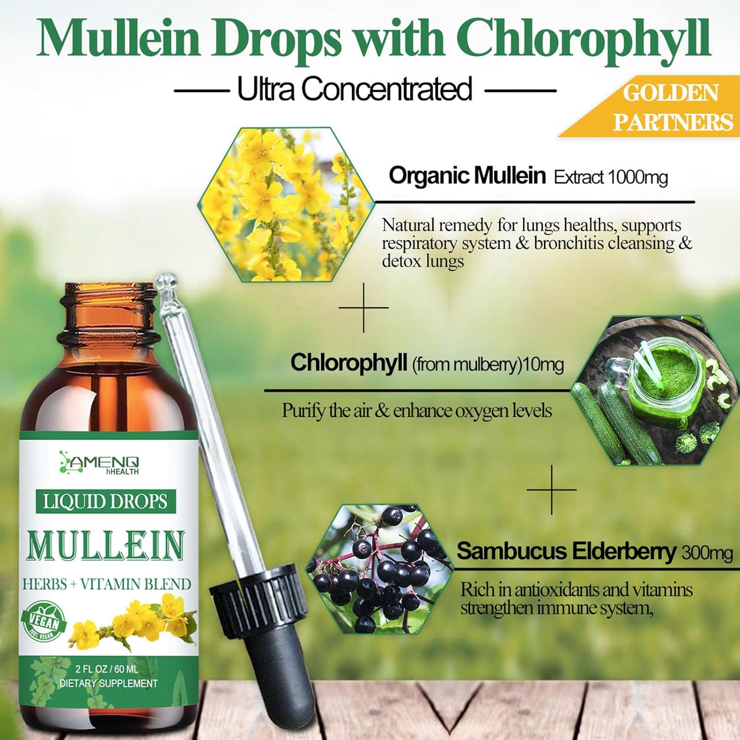 Organic Mullein Drops for Lung Health, Lung Cleanse Detox for Smokers, Mullein Leaf Extract for Respiratory Health - 2 FL/OZ