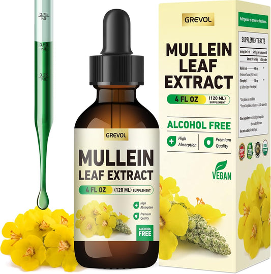 Organic Mullein Leaf 30:1 Extract Tincture for Lung Support - 4 Fl Oz Vegan Supplement with Chlorophyll for Respiratory Health