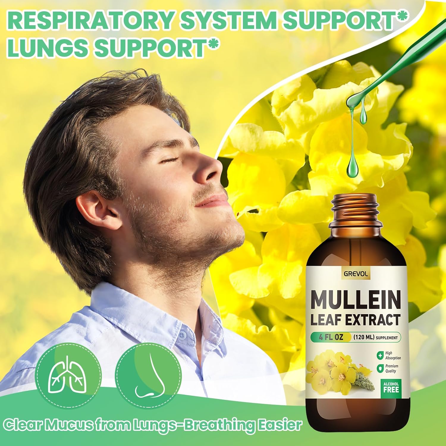 Organic Mullein Leaf 30:1 Extract Tincture for Lung Support - 4 Fl Oz Vegan Supplement with Chlorophyll for Respiratory Health