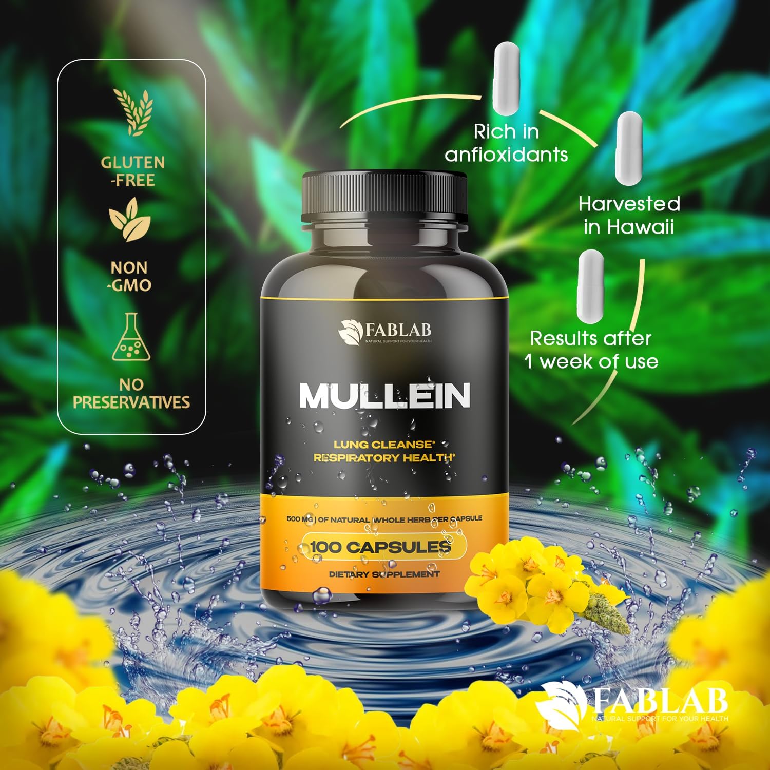 Organic Mullein Leaf Capsules for Healthy Respiratory Function & Immune Support - Lung Cleanse Herbal Supplement (100 Caps)