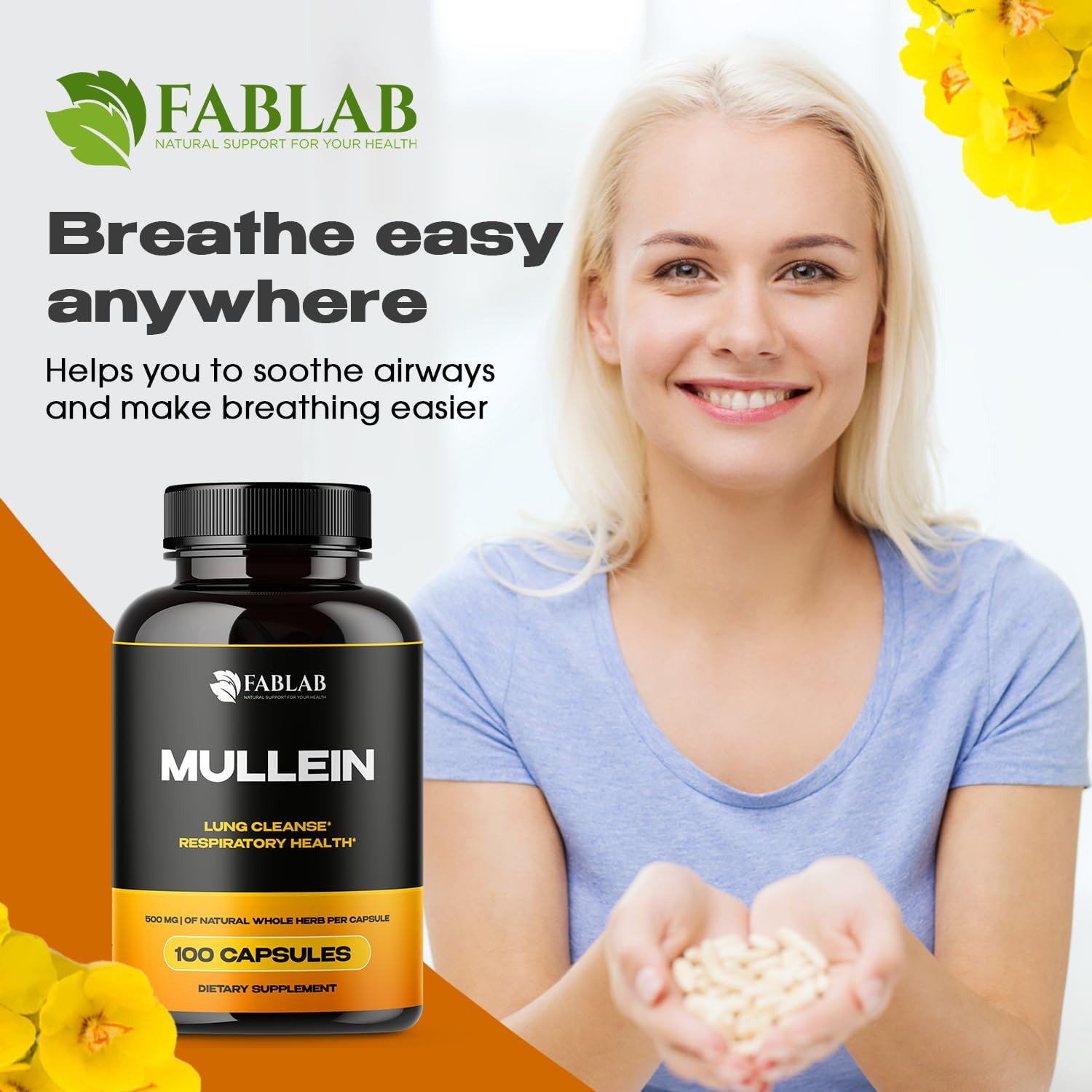 Organic Mullein Leaf Capsules for Healthy Respiratory Function & Immune Support - Lung Cleanse Herbal Supplement (100 Caps)