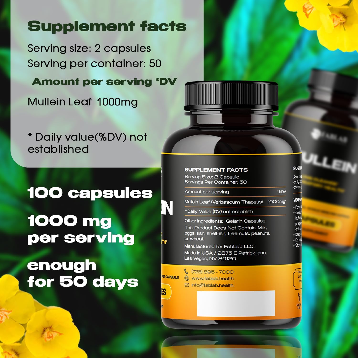 Organic Mullein Leaf Capsules for Healthy Respiratory Function & Immune Support - Lung Cleanse Herbal Supplement (100 Caps)