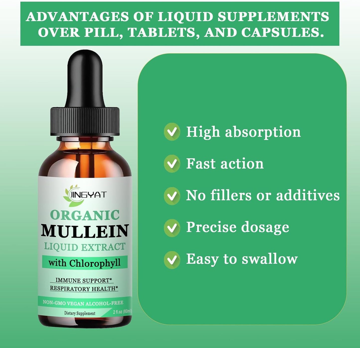 Organic Mullein Leaf Drops with Chlorophyll, Vitamin C & Cinnamon for Immune & Respiratory Support
