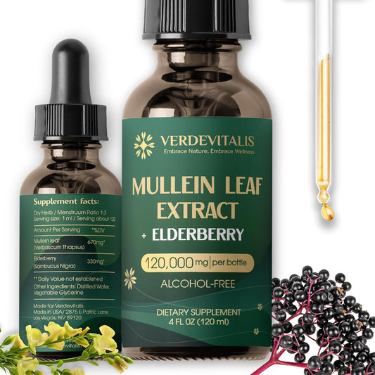 Organic Mullein Leaf & Elderberry Extract Drops for Lung Support - Respiratory System Cleanse & Detox Tincture - Herbal Supplement - Non-GMO - 4 Fl Oz - Made in USA