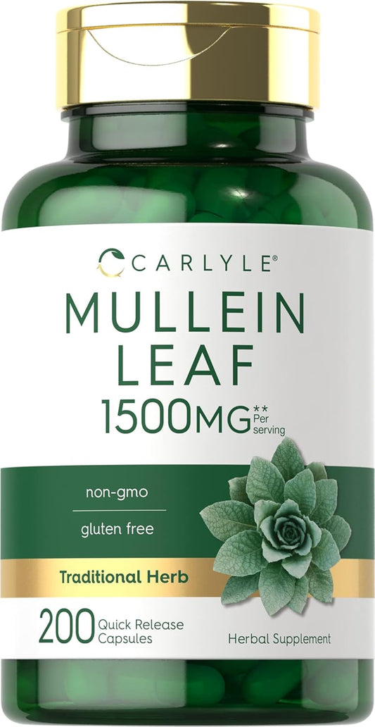 Organic Mullein Leaf Extract 1500mg | 200 Capsules | Verbascum Thapsus | Non-GMO, Gluten Free Supplement