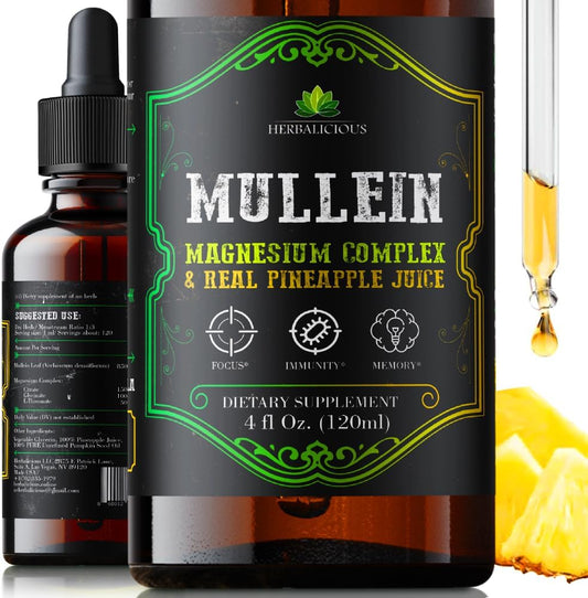 Organic Mullein Leaf Extract Drops for Lung Cleanse - Vegan & Non-GMO Liquid Supplement with Verbascum Thapsus