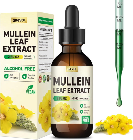 Organic Mullein Leaf Extract Drops for Lungs Detox & Immune Support - Herbal Supplement with Chlorophyll - Non-GMO Vegan Tincture - 2 Fl Oz