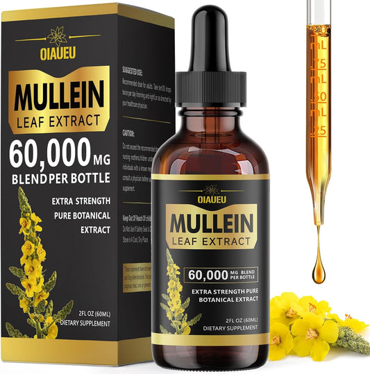 Organic Mullein Leaf Extract Drops for Respiratory Support and Lung Cleanse - 2 fl oz Bottle