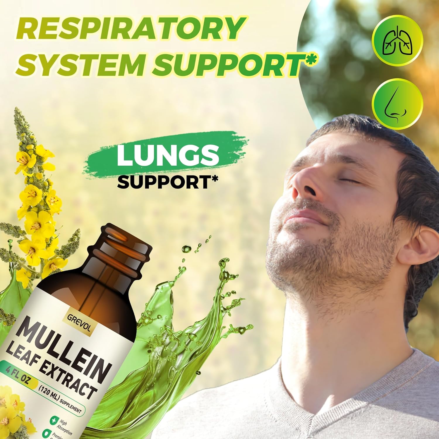 Organic Mullein Leaf Extract Drops with Chlorophyll for Respiratory & Immune Support - Non-GMO Vegan Tincture (4 Fl Oz)