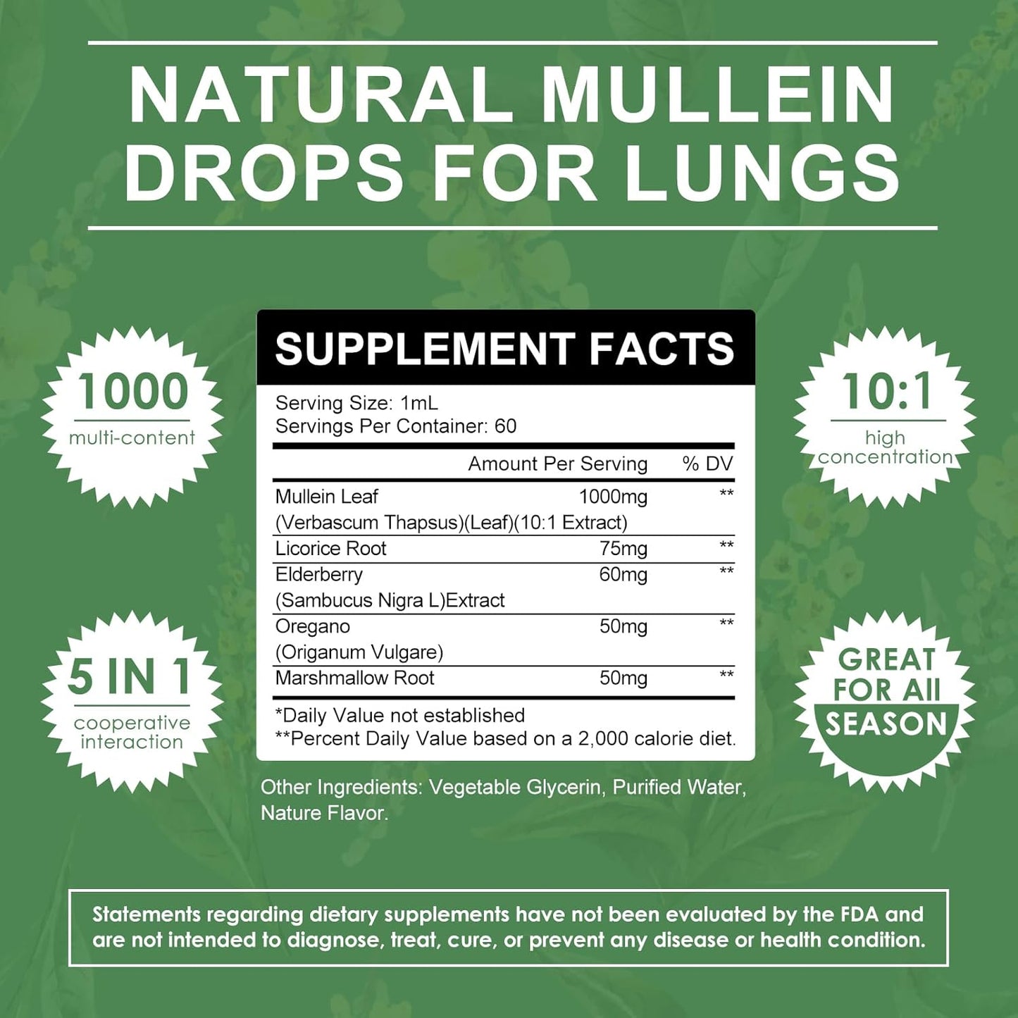 Organic Mullein Leaf Liquid Drops for Lung Health - Herbal Extract Supplement - Non-GMO, Vegan Formula - 4oz Bottle