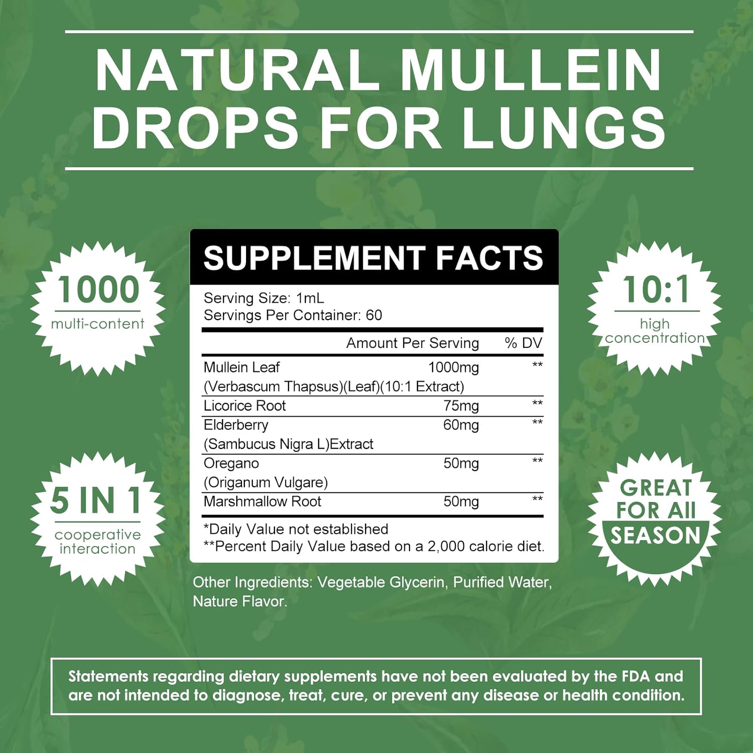 Organic Mullein Leaf Liquid Drops for Lung Health - Herbal Extract Supplement - Non-GMO, Vegan Formula - 4oz Bottle