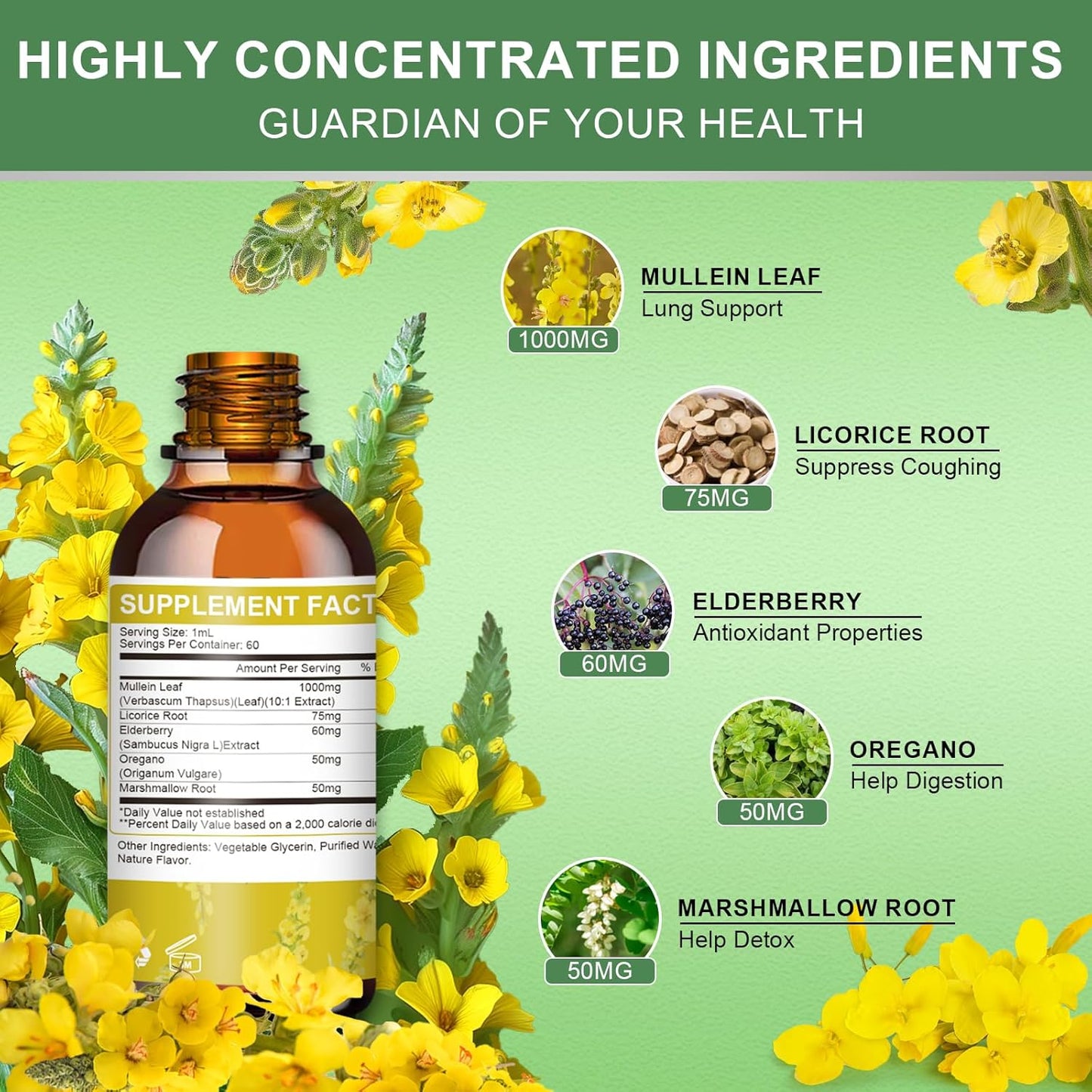 Organic Mullein Leaf Liquid Drops for Lung Health - Herbal Extract Supplement - Non-GMO, Vegan Formula - 4oz Bottle