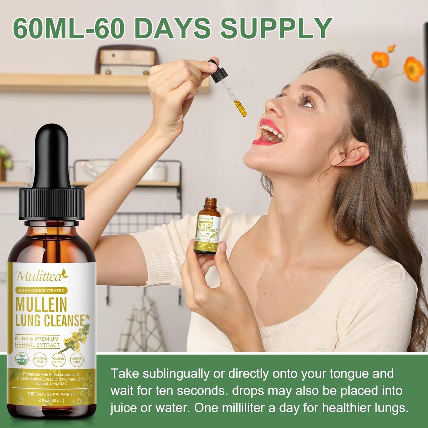 Organic Mullein Leaf Liquid Drops for Lung Health - Herbal Extract Supplement - Non-GMO, Vegan Formula - 4oz Bottle