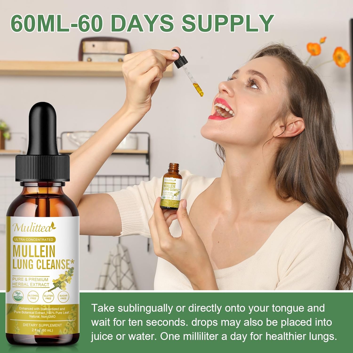 Organic Mullein Leaf Liquid Drops for Lung Health - Herbal Extract Supplement - Non-GMO, Vegan Formula - 4oz Bottle