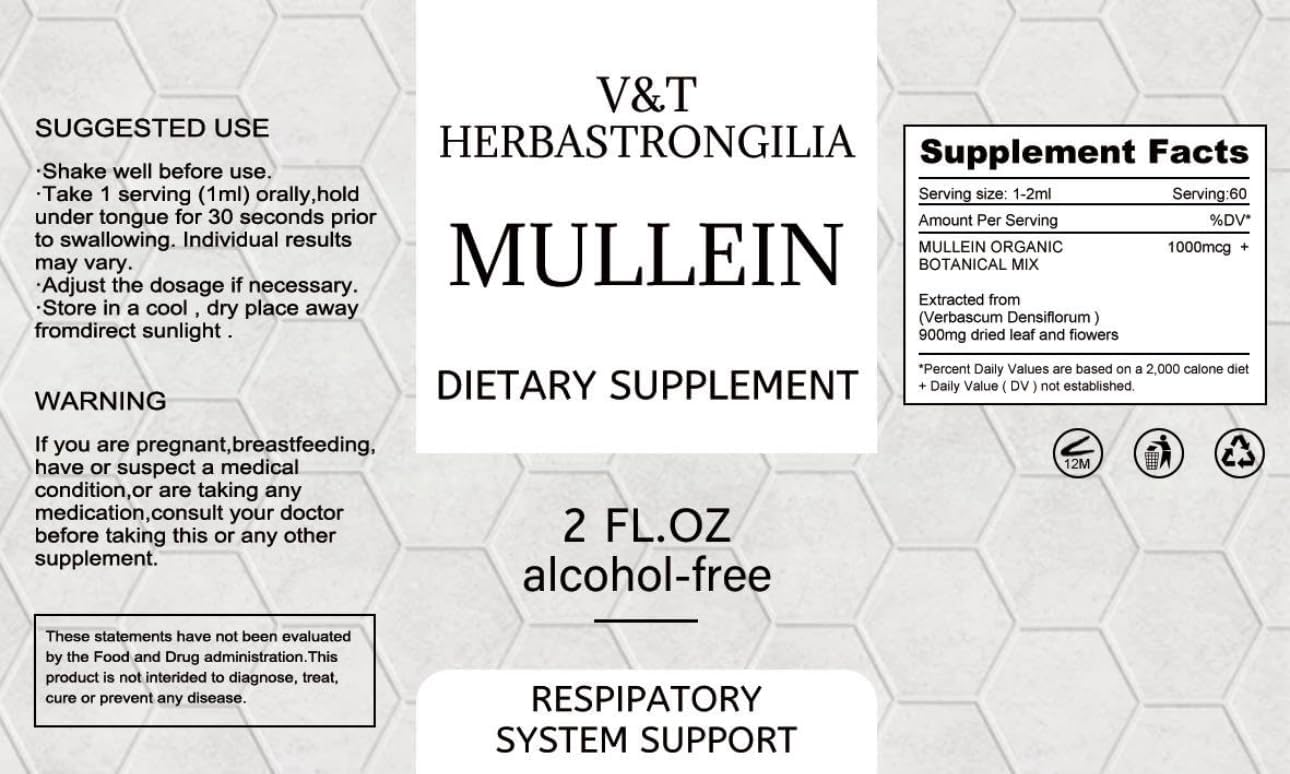 Organic Mullein Leaf Tincture Drops - 2fl oz Alcohol-Free Liquid Extract for Lung Cleanse, Immune & Respiratory Support - Vegan Herbal Supplement