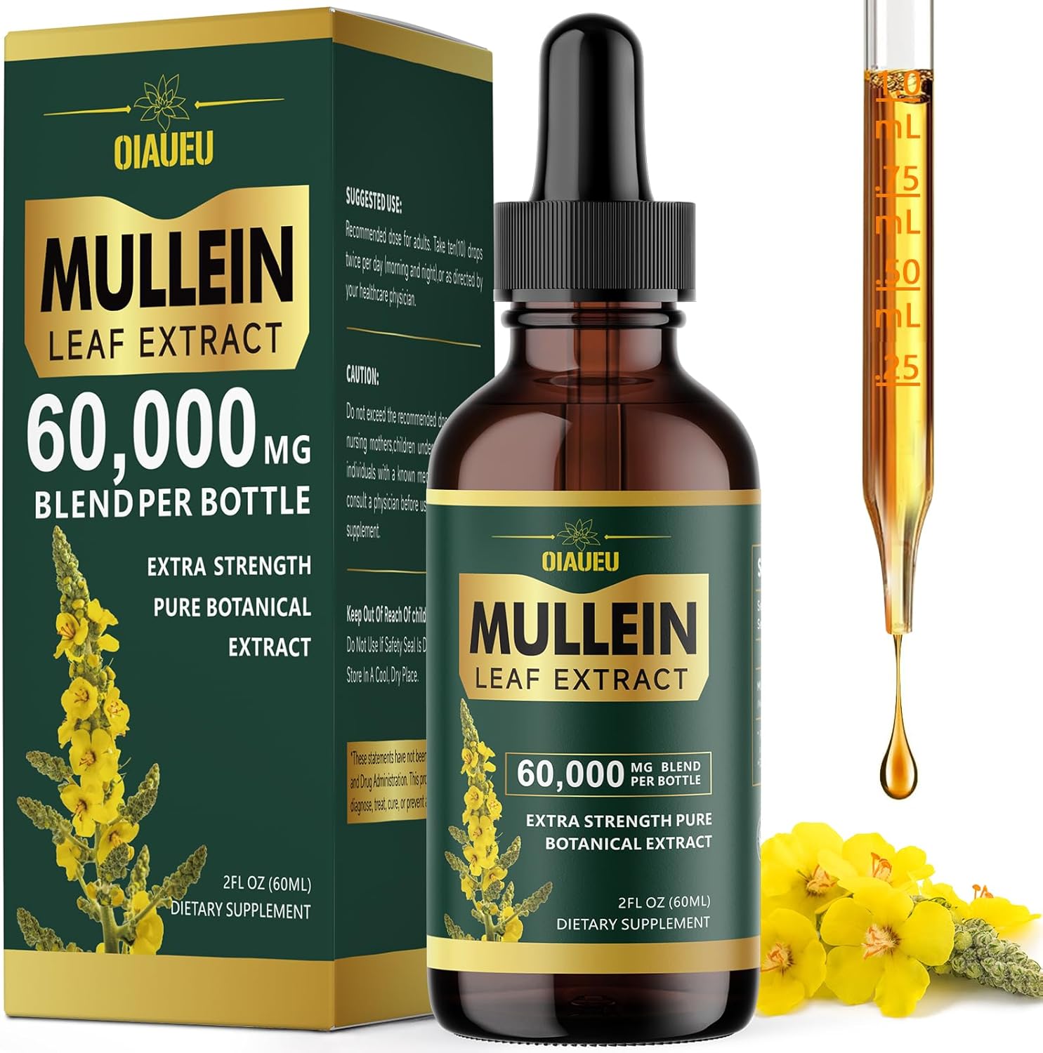 Organic Mullein Leaf Tincture for Lung Cleanse and Respiratory Health - 2 fl oz Vegan Liquid Extract