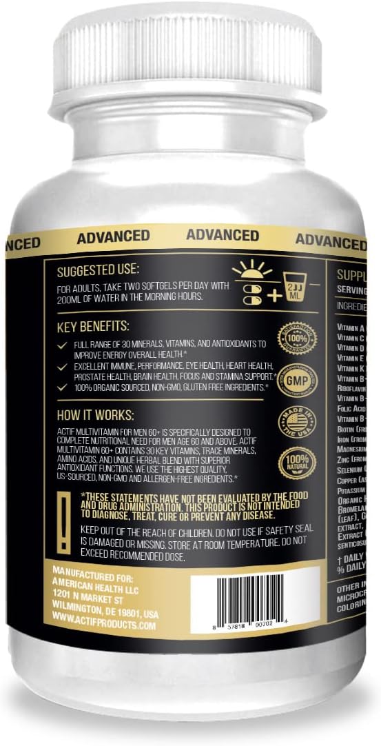 Organic Multivitamin for Men 60+ | 30 Vitamins & Herbs | Non-GMO | Made in USA | 120 Count