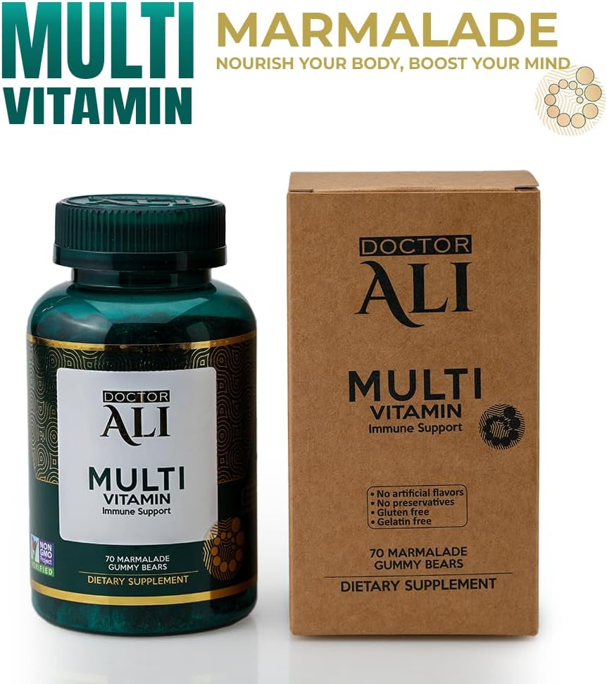 Organic Multivitamin Gummies with Vitamin A, C & Essential Nutrients - Immune, Digestion, Brain & Vision Support - 70 Count