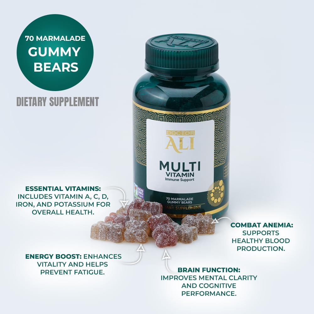 Organic Multivitamin Gummies with Vitamin A, C & Essential Nutrients - Immune, Digestion, Brain & Vision Support - 70 Count