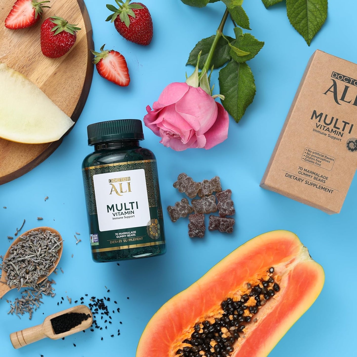 Organic Multivitamin Gummies with Vitamin A, C & Essential Nutrients - Immune, Digestion, Brain & Vision Support - 70 Count