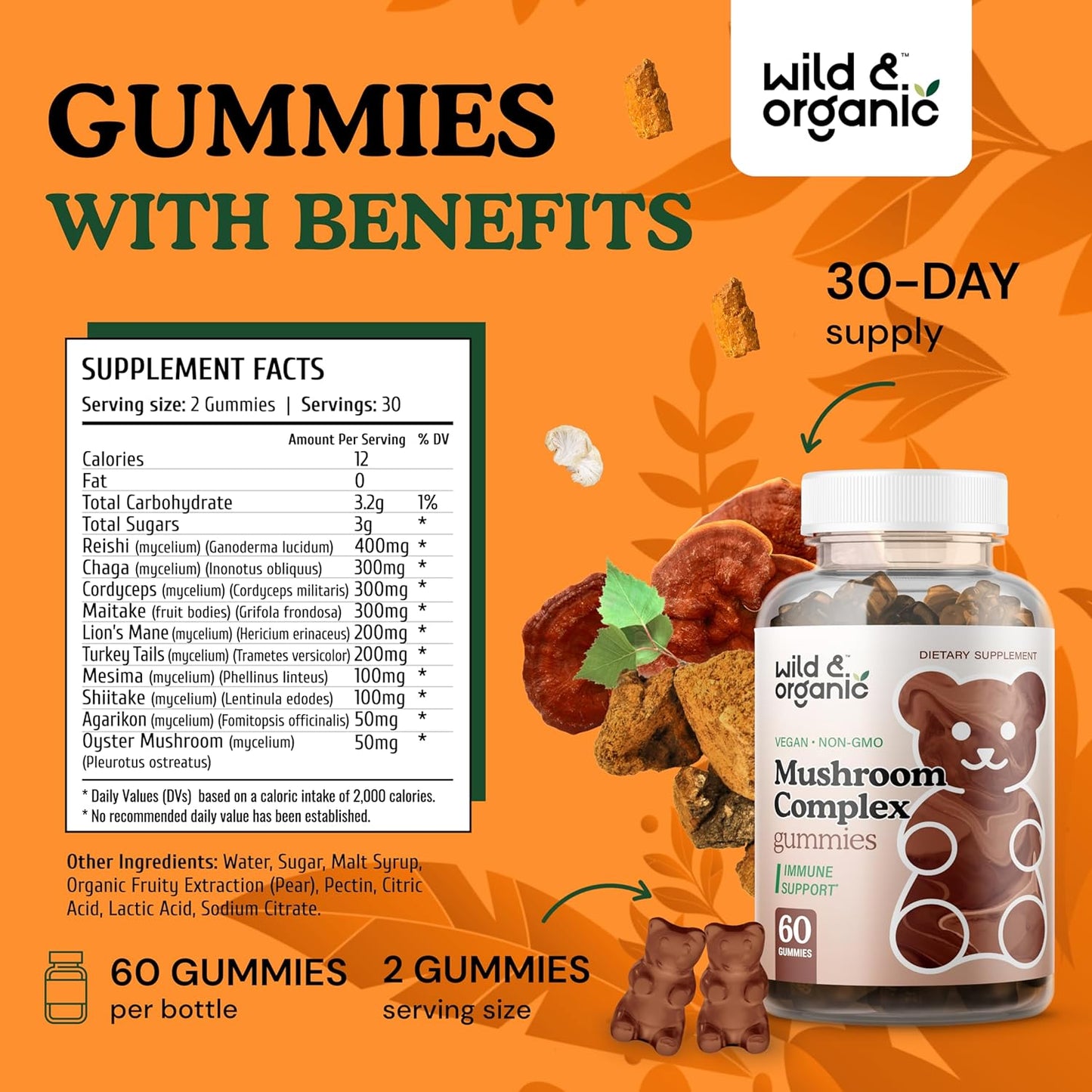 Organic Mushroom and Ashwagandha Gummies - Wildcrafted and Natural Formula - BoostGo Australia