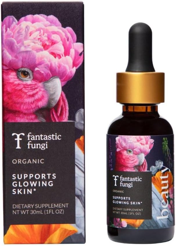 Organic Mushroom Beauty Elixir with Tremella & Chaga Extract - Liquid Drops for Radiant Skin, Hair & Nails - 30 Servings, 1 fl oz