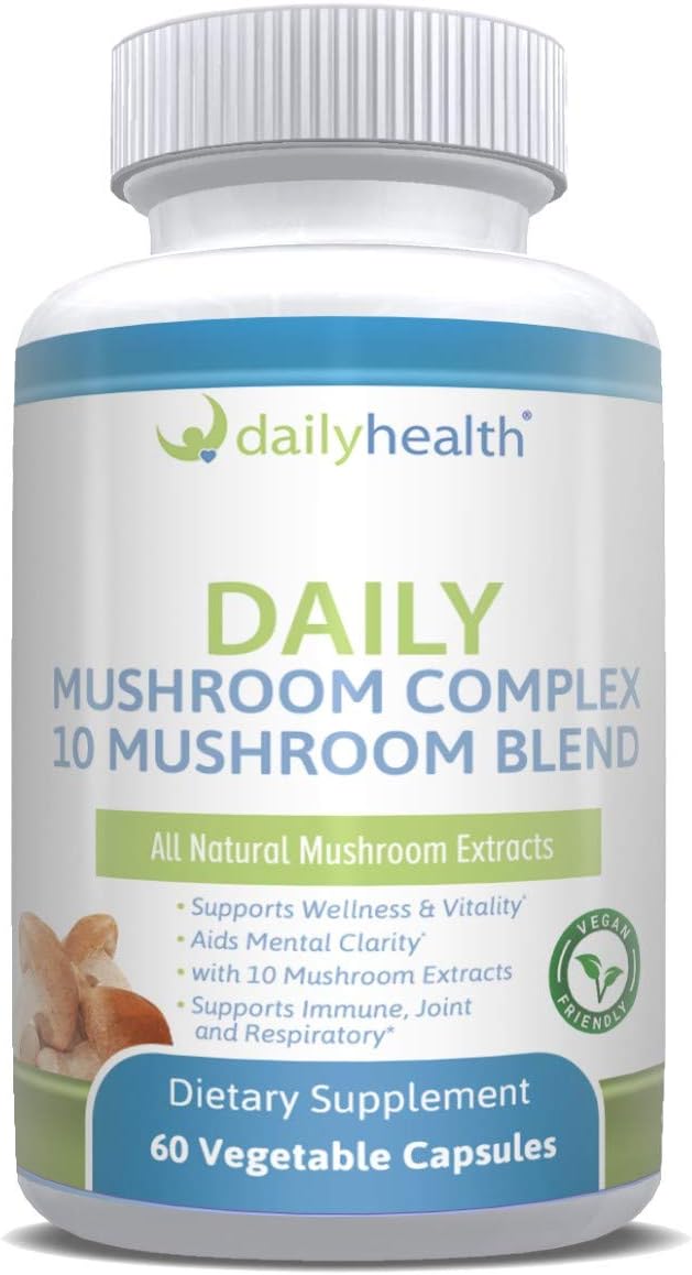 Organic Mushroom Blend Complex Capsules - 10 Varieties - Vegan Friendly - 60 Count - 30 Day Supply