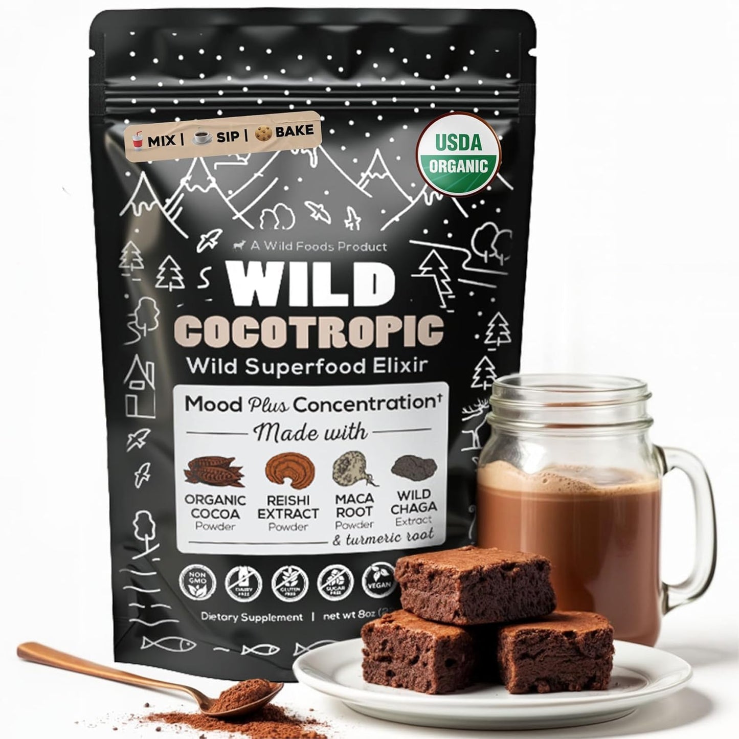 Organic Mushroom Cacao and Colostrum Powder Bundle for Gut Health and Energy Boost (21.22oz)