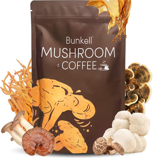 Organic Mushroom Coffee Blend with Lion's Mane, Reishi, Cordyceps, Shitake, King Trumpet & Turkey Tail for Energy, Digestion & Immune Support - 30 Servings