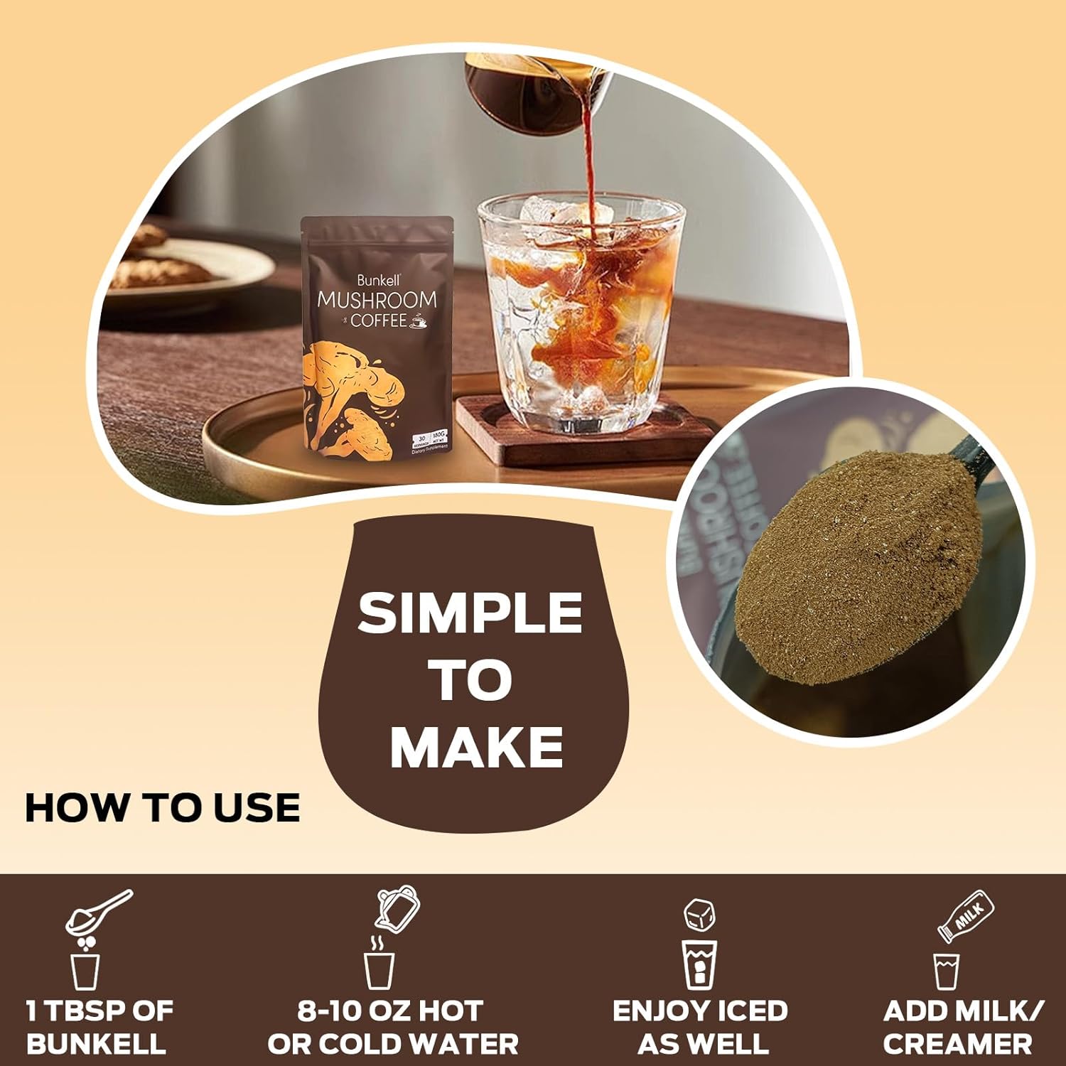 Organic Mushroom Coffee Blend with Lion's Mane, Reishi, Cordyceps, Shitake, King Trumpet & Turkey Tail for Energy, Digestion & Immune Support - 30 Servings