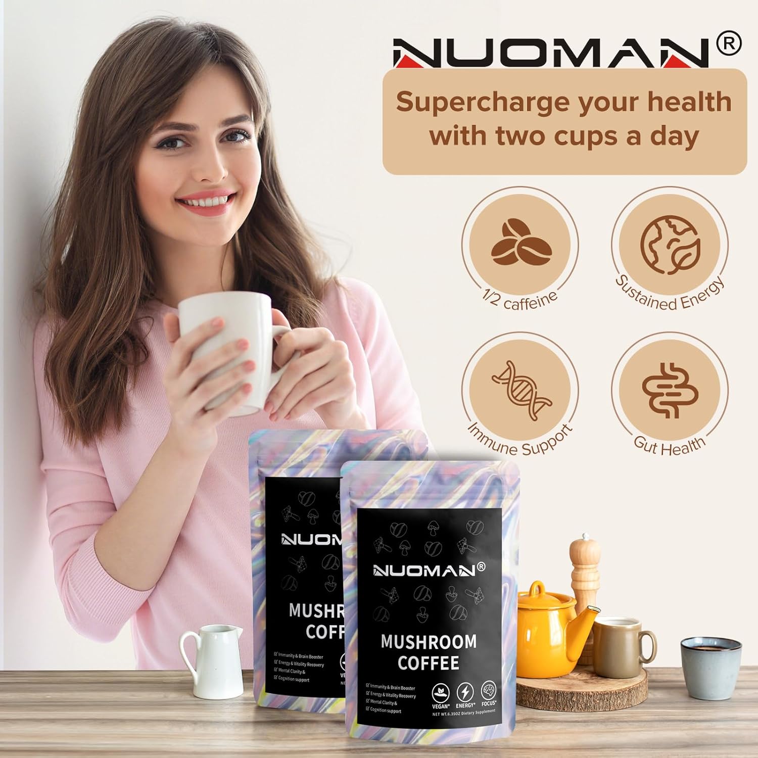 Organic Mushroom Coffee Instant Mix - 60 Servings (2 Pack)