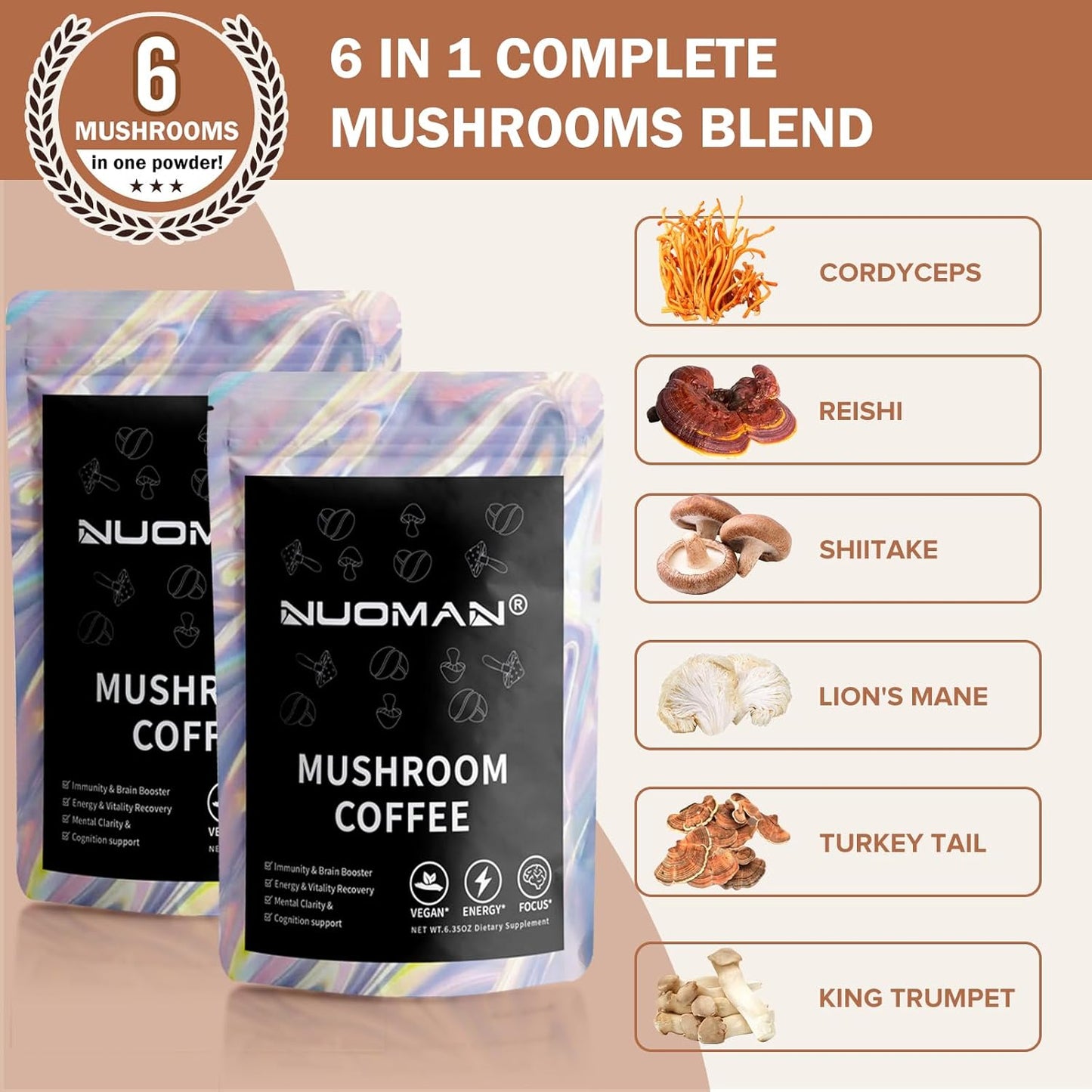 Organic Mushroom Coffee Instant Mix - 60 Servings (2 Pack)