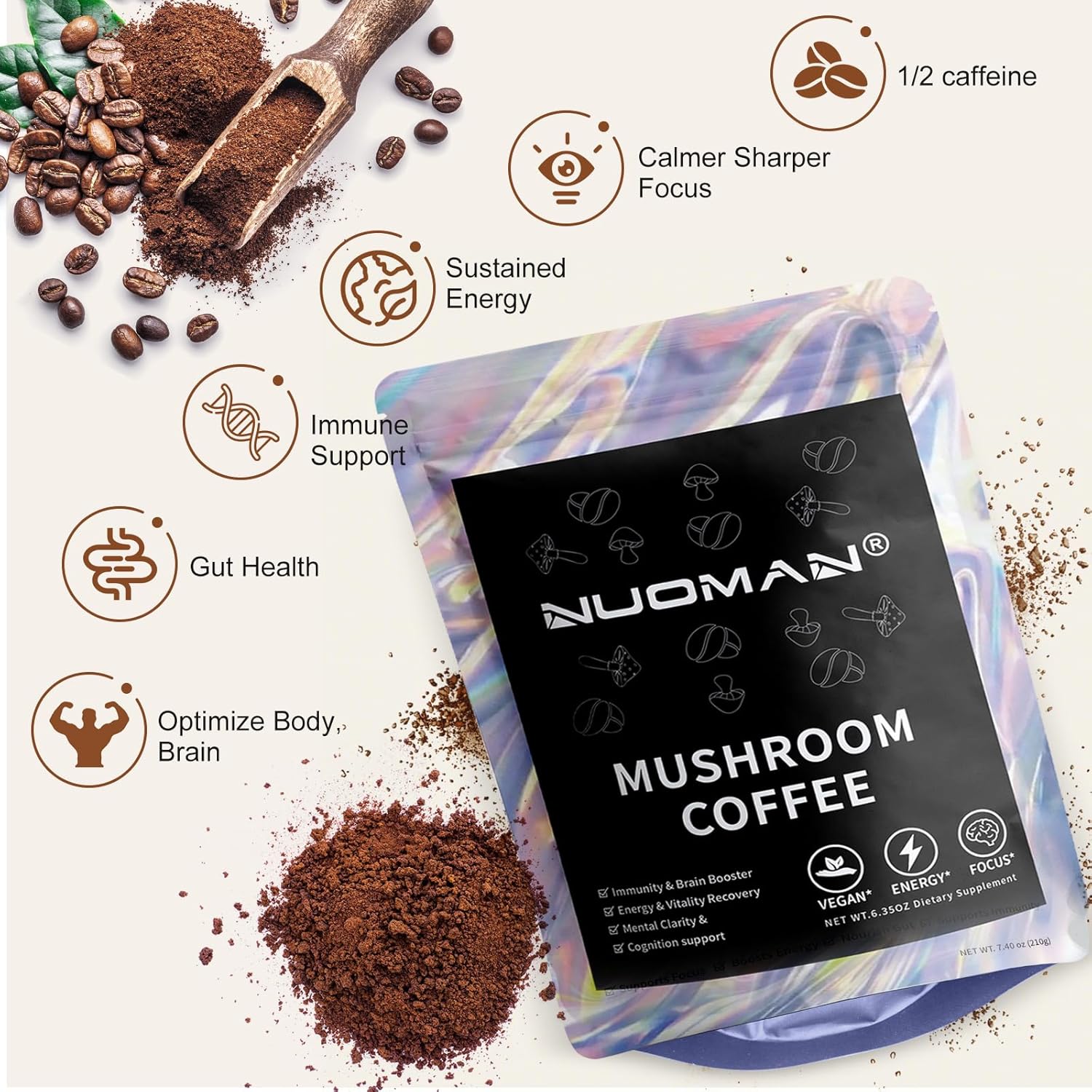 Organic Mushroom Coffee Instant Mix - 60 Servings (2 Pack)