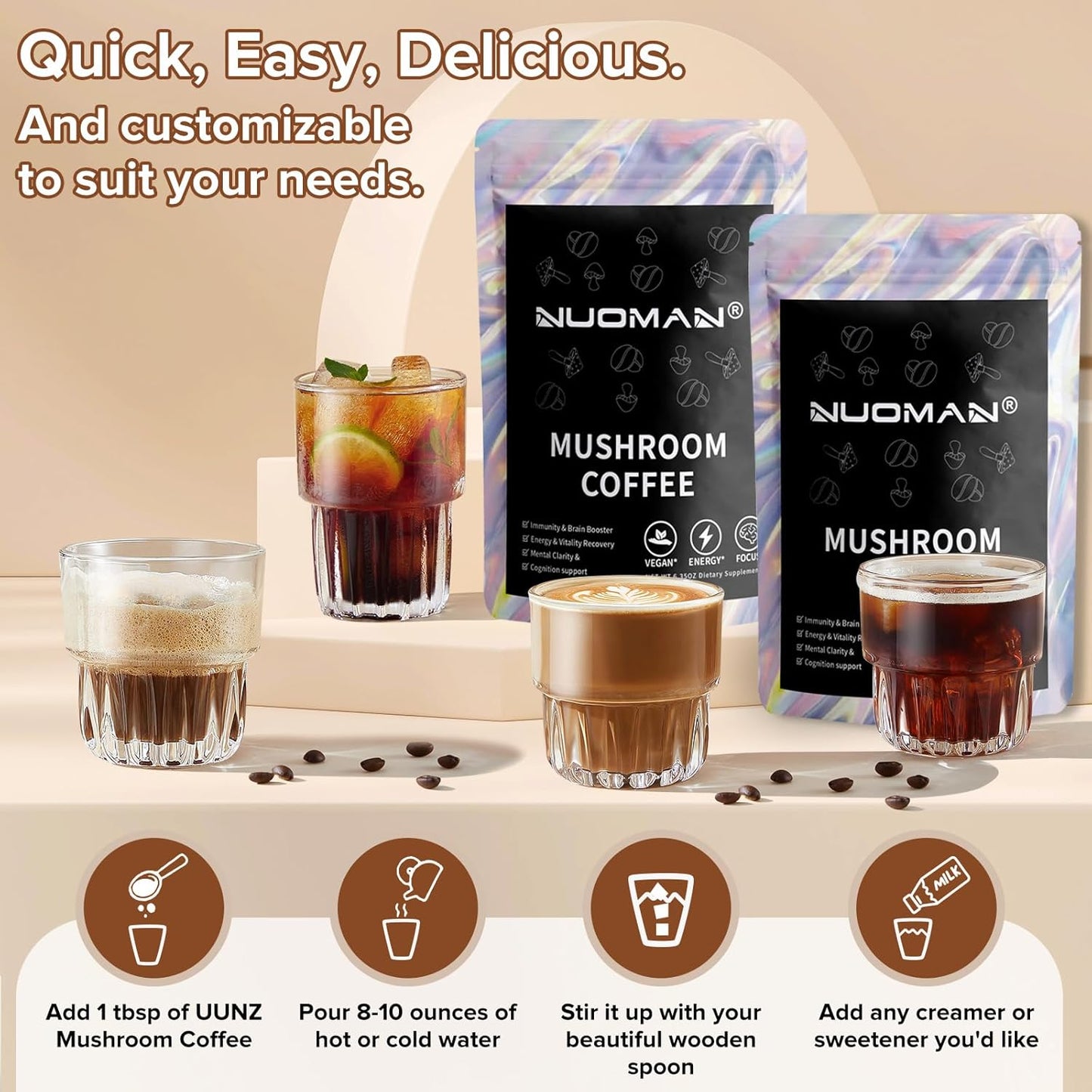 Organic Mushroom Coffee Instant Mix - 60 Servings (2 Pack)