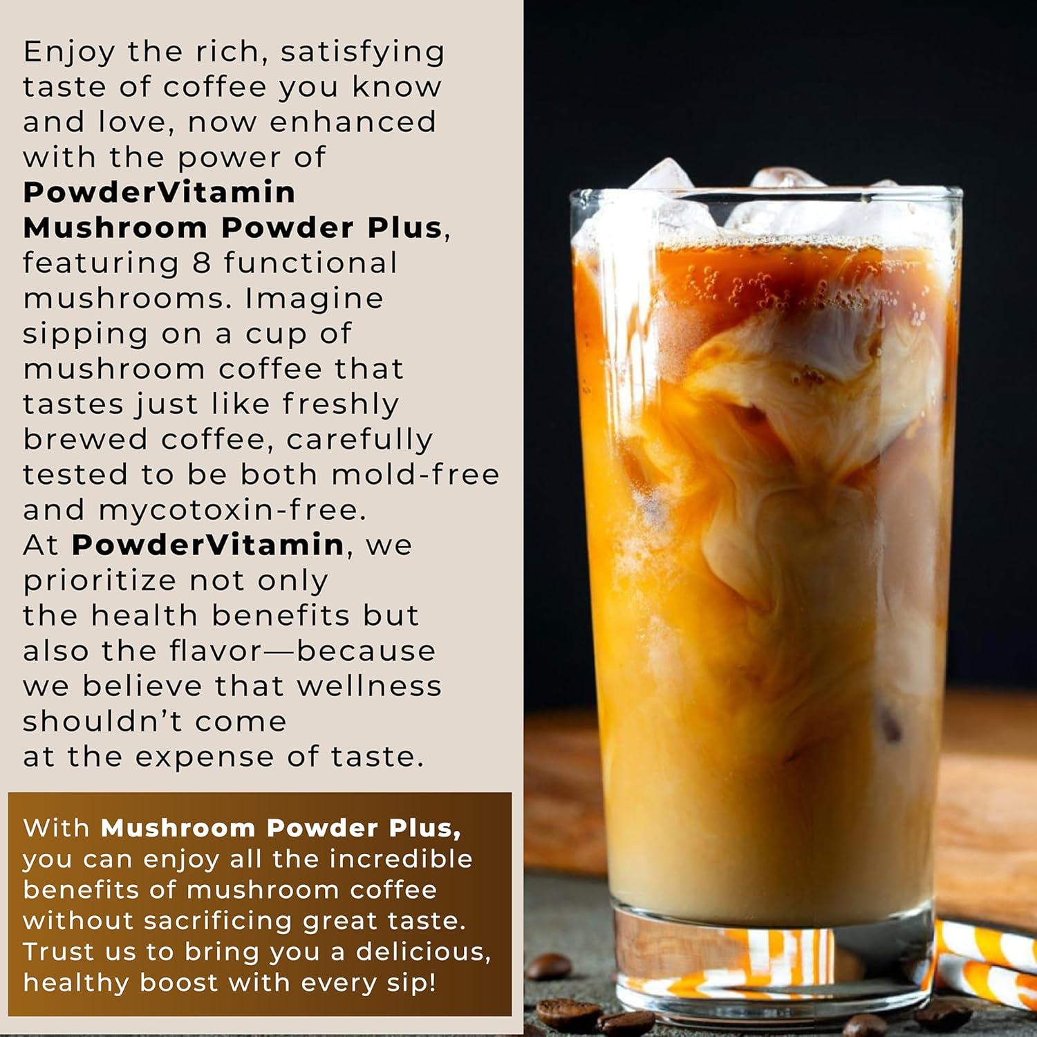 Organic Mushroom Coffee with Grass-Fed Collagen, Beta-Glucans, and Vitamins for Energy, Focus, and Immunity - 30 Servings