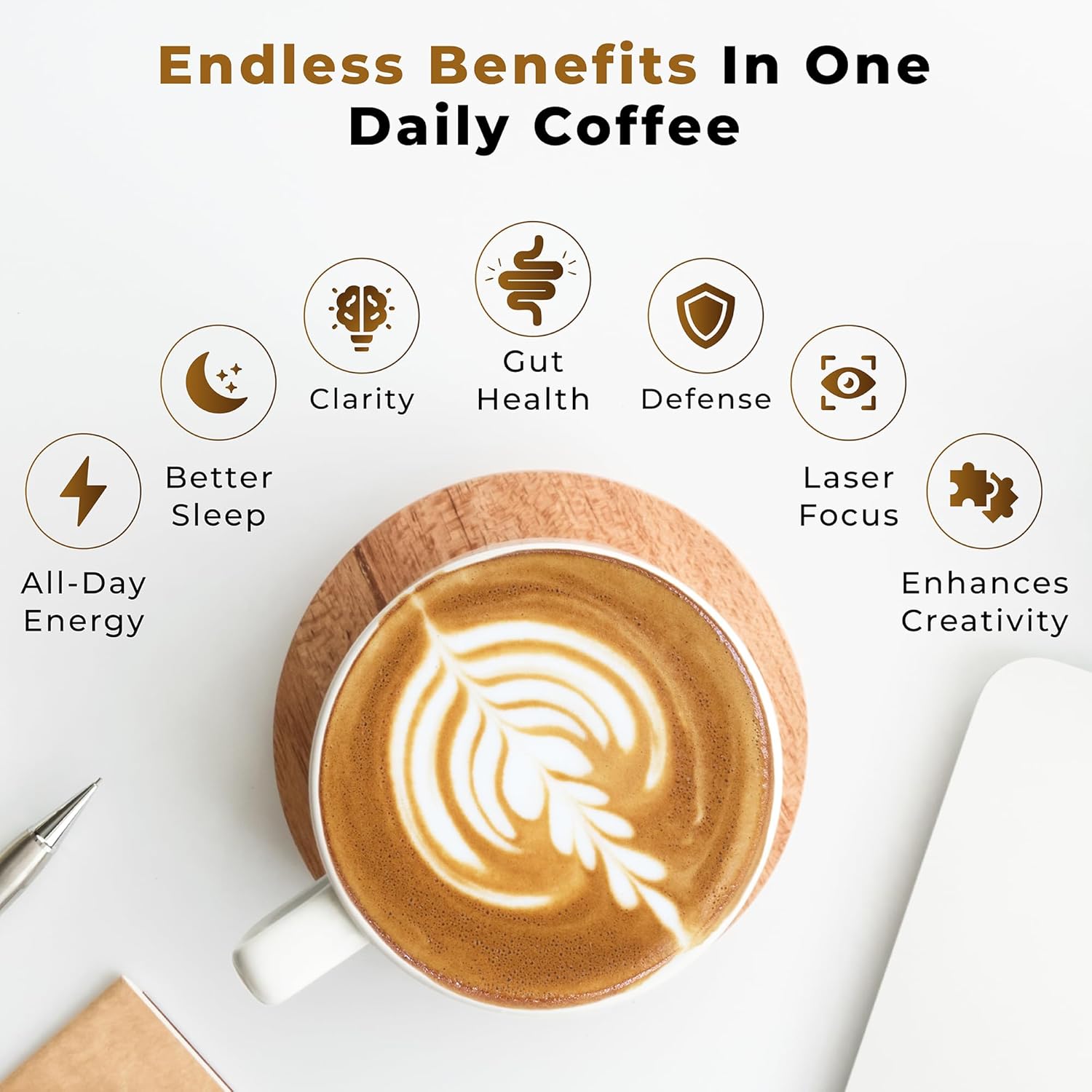 Organic Mushroom Coffee with Grass-Fed Collagen, Beta-Glucans, and Vitamins for Energy, Focus, and Immunity - 30 Servings